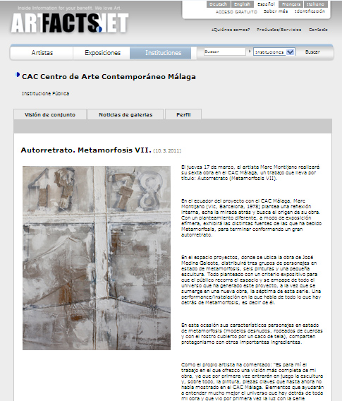 Fragmento noticia en Artfacts.net 10 de marzo 2011 